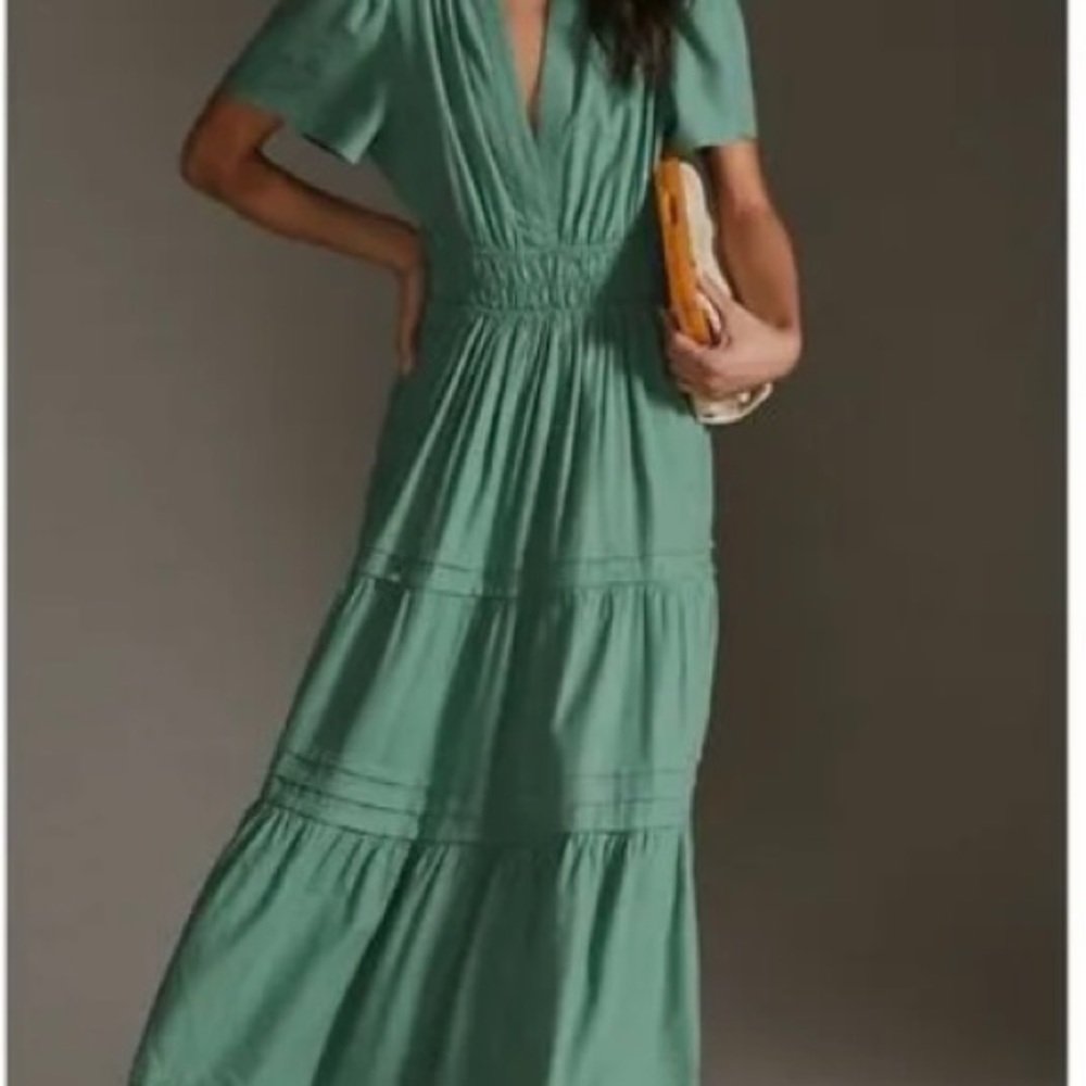 Anthropologie Somerset linen maxi dress with pockets size LARGE